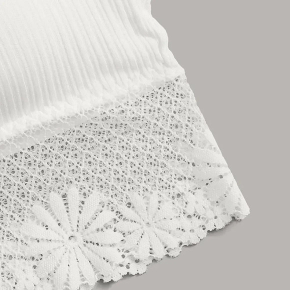 NEW! Ribbed Floral Lace Trim Strappy Bralette - Picture 5 of 6